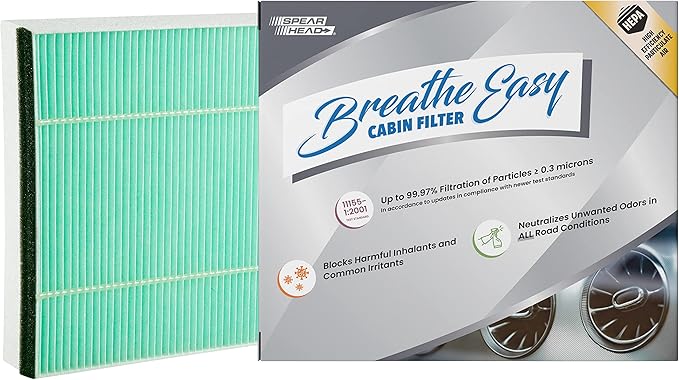Spearhead HEPA Breathe Easy Cabin Filter, Up to 99.97% Filtration of 0.3 Micron Particles w/No Airflow Reduction (BE-920H)