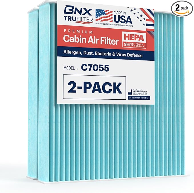 BNX TruFilter Premium HEPA Cabin Air Filter (Model C7055) Compatible With Lexus: RX, GS, GX, IS, LS, ES, Toyota: Tundra, Prius, Camry, 4Runner, Sienna, Highlander,Sequoia,Subaru:Outback, Legacy 2-Pack
