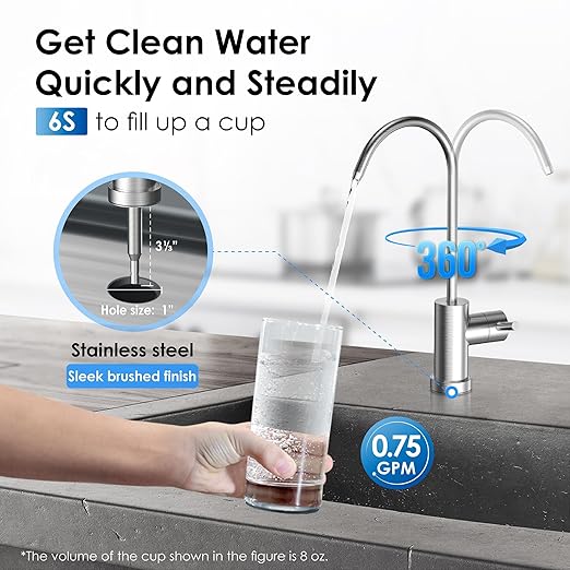 Waterdrop 10UB-CM 6 Months Under Sink Water Filter (Include: System+ 𝐅𝐚𝐮𝐜𝐞𝐭) for 99% Chloramine Reduce- Ideal for California, Florida and Washington- NSF/ANSI 42 Certified- with Faucet