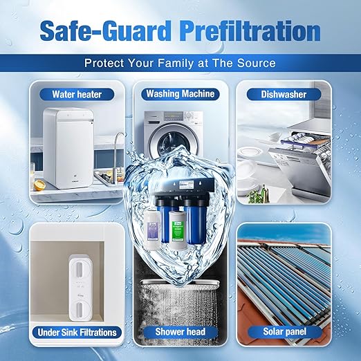 iSpring WGB21B-DS 2-Stage Whole House Water Filtration System, with 10" x 4.5" Sediment CTO(Chlorine, Taste, and Odor) Filter, Anti-Scale polyfilter, 1" Inlet/Outlet
