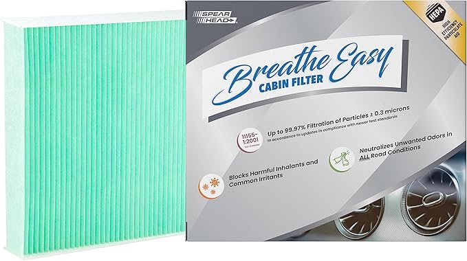Spearhead HEPA Breathe Easy Cabin Filter, Up to 99.97% Filtration of 0.3 Micron Particles w/No Airflow Reduction (BE-157H)