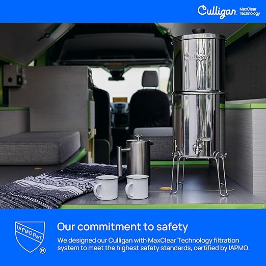 Culligan with MaxClear Technology 3 Gallon Gravity Water Filter System, Polished Countertop Ceramic Water Filter NSF/ANSI Certified to Reduce Lead, Microplastics & Total PFAS, with 1 Filter