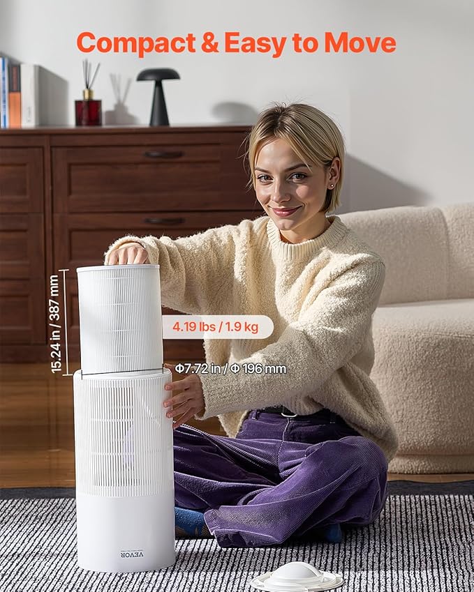 VEVOR Air Purifier for Bedroom Home, H11 HEPA Layer, 1100 ft²/h Smart Air Purifier with Speed Control & Child Lock Guard, Efficient Air Cleaner with Convenient Touch Panel & 25 dB Sleep Mode