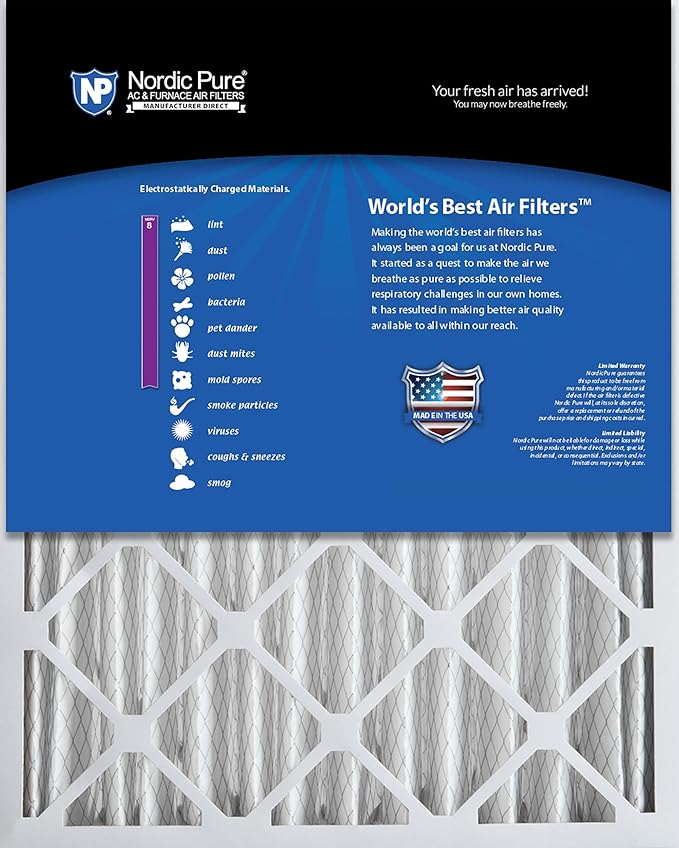 Nordic Pure 16x25x4 (15_1/2 x 24_1/2 x 3_5/8) Pleated MERV 8 Air Filter 1 Pack