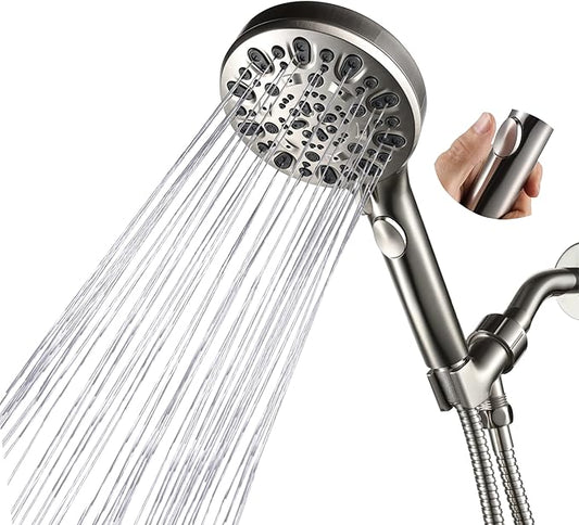 Shower Head with Handheld 7 Spray Combo,Hand Held Showerhead with On/Off Switch,High Pressure Detachable Shower Heads with 60" Long Hose (Brushed Nickel)