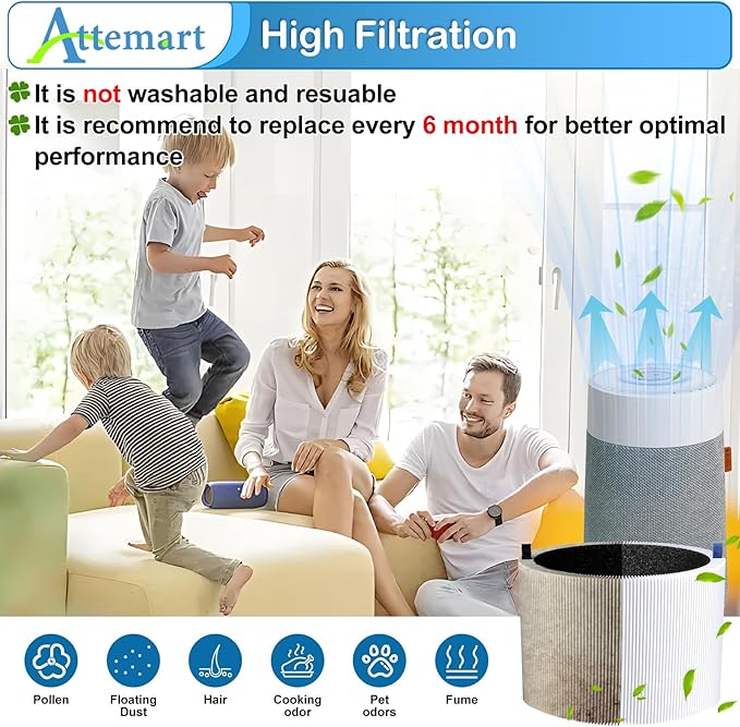 Replacement Filters Compatible with Blueair Blue Pure Mini Max Air Purifier, True H13 Filter and Carbon Filter, 2 Pack