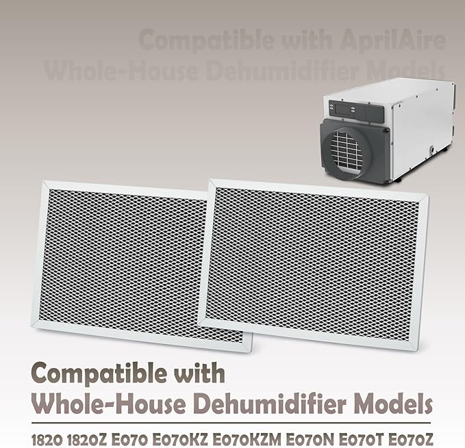 2Pcs 5695 Washable Dehumidifier Filter Compatible with Dehumidifiers MERV 8 Whole-House Models 1820 1820Z E070 E070KZ E070KZM E070N E070T E070Z Replacement Parts 12" L x 8" W x 0.78" TH