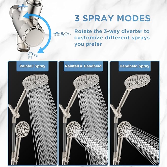 Dual Filtered Rain Shower Head Combo, High Pressure Handheld Shower Head with Adjustable Bar - Rainfall Shower Head And Showerhead with Filter for Hard Water - Removes Chlorine(Brushed Nickel)