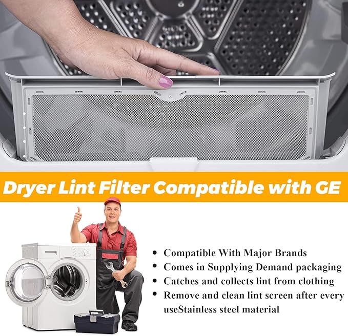 GTD42EASJ2WW GTD33EASK0WW GTX22EASK0WW WE03X23881 Dryer Lint Filter Replacement for GE Hotpoint Dryer Filter WE03X23881 StainlessSteel general electric appliances dryer lint filter screen by Techecook