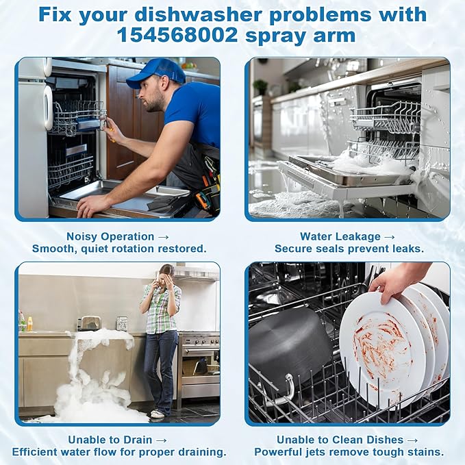 154568002 Dishwasher Lower Spray Arm Assembly with 5304518968 Support & 5304506518 Trap Drain Filter Replacement for Frigidaire Electrolux Kenmore Dishwasher 1545680 5304517203 154568001 154414101