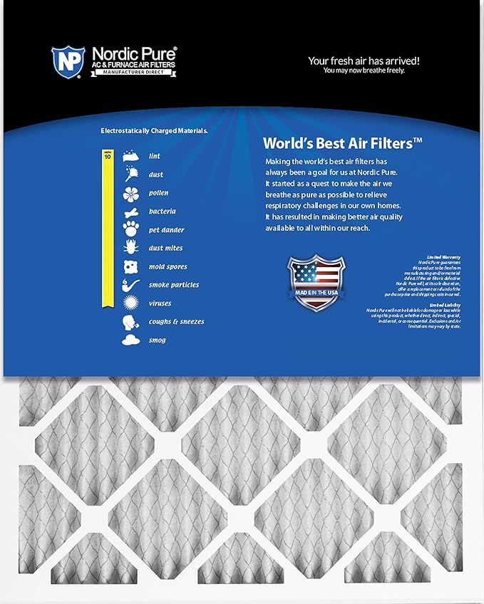 Nordic Pure 16x20x1 (15 1/2 x 19 1/2 x 3/4) Pleated MERV 10 Air Filters 6 Pack