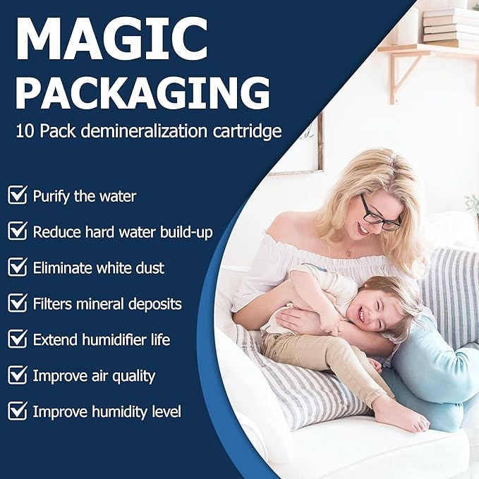 Funmit Demineralization Cartridge Compatible with HoMedics Ultrasonic Humidifiers, Prevents Hard Water Build-Up, Filters Mineral Deposits, Purifies Water, Compared to UHE-HDC4, 10 Pack