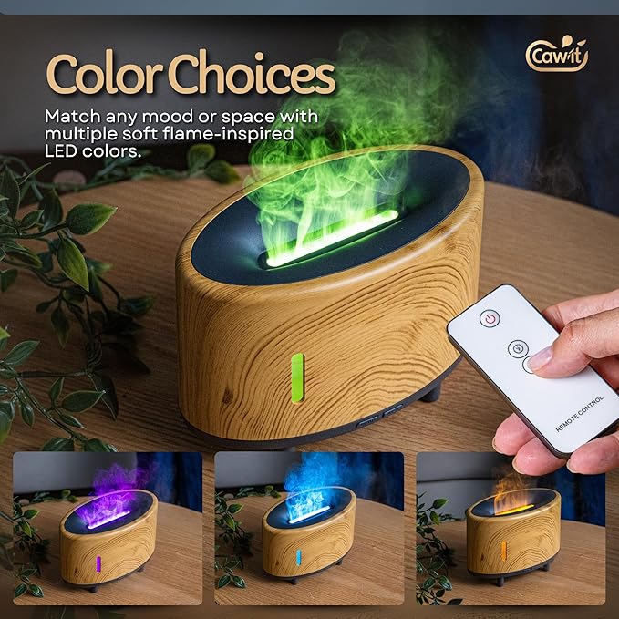Portable Humidifier & Diffuser with Colored Flames – Bluetooth Speaker & Aromatherapy | Small Warm Mist Humidifier - Essential Oil Scent Diffuser & Air Freshener for Home, Bedroom, Office & Travel