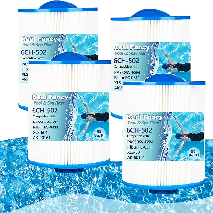 Hot Tub Spa Filter Replacement Cartridge 4 Pack Replace Artesian Spas, Tidal Fit Swim 06-0006-12, 06-0005-12, AR50, AK-90161, XLS-604, 6CH-502, PAS50SV-F2M, FC-0311, 50 Sq.ft.