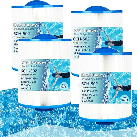 Hot Tub Spa Filter Replacement Cartridge 4 Pack Replace Artesian Spas, Tidal Fit Swim 06-0006-12, 06-0005-12, AR50, AK-90161, XLS-604, 6CH-502, PAS50SV-F2M, FC-0311, 50 Sq.ft.
