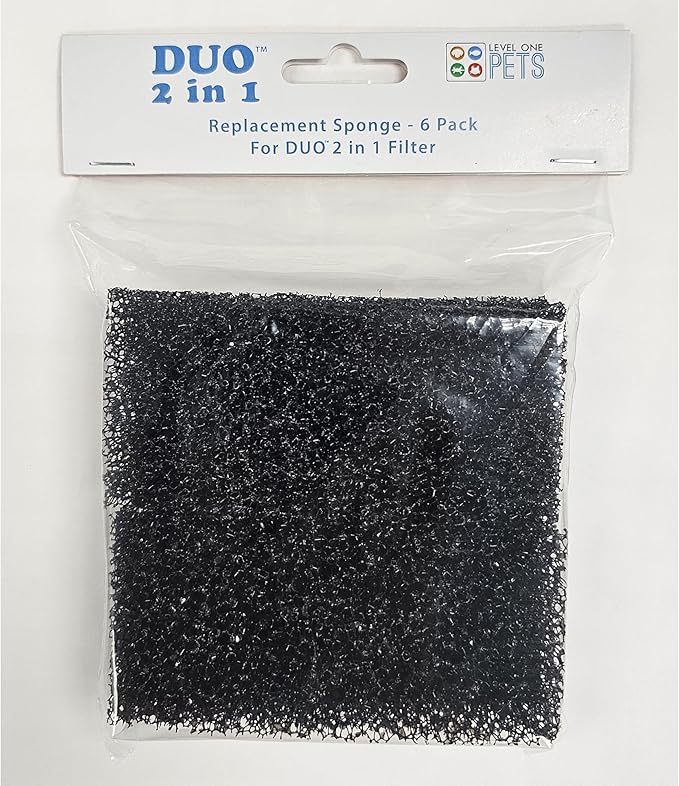 Level One Pets Replacement Sponge (6 Pack) for The Duo 2 in 1 Submersible Filter with LED Light