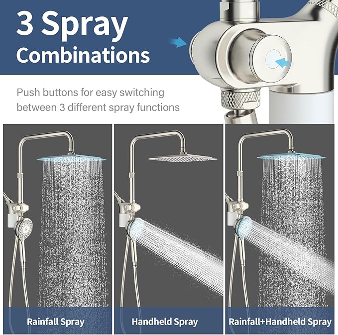 KAIYING Dual Shower Heads with Handheld Spray Combo, Magnetic Filtered Showerhead, Bathroom High Pressure Rainfall Shower Head and Handle Set with Filter for Hard Water, 79" Long Hose (Brushed Nickel)