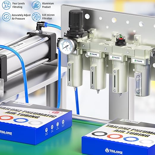 TAILONZ PNEUMATIC 0-240PSI 1/2 Inch NPT Industrial Grade 4 Stage Air Drying System, Double Particulate Filter, Coalescing Filter, Desiccant Dryer and Air Regulator (Manual Drainage)