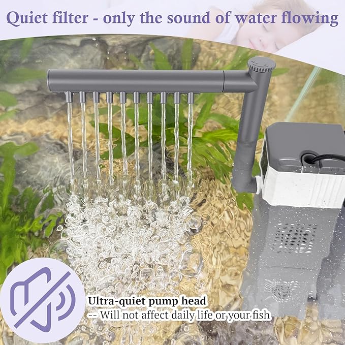 15W 210GPH Ultra Powerful Aquarium Filter for 25-55Gallon Fish Tank, Adjustable Filter with Filter Sponges, Submersible Fish/Turtle Water Filters, Filtration/Oxygenation/Water Cycle 3in1 Filter