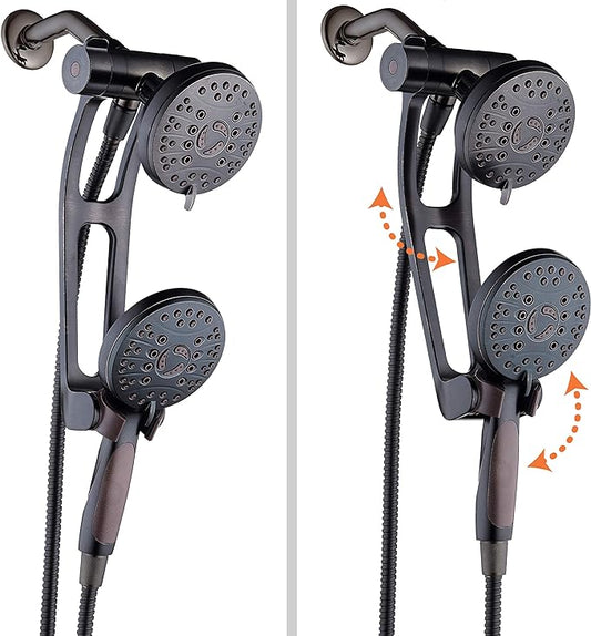 High Pressure 48-mode Luxury 3-way Combo with Adjustable Extension Arm – Dual Rain & Handheld Shower Head – Extra Long 6 Foot Stainless Steel Hose – All Oil Rubbed Bronze Finish – Top US Brand