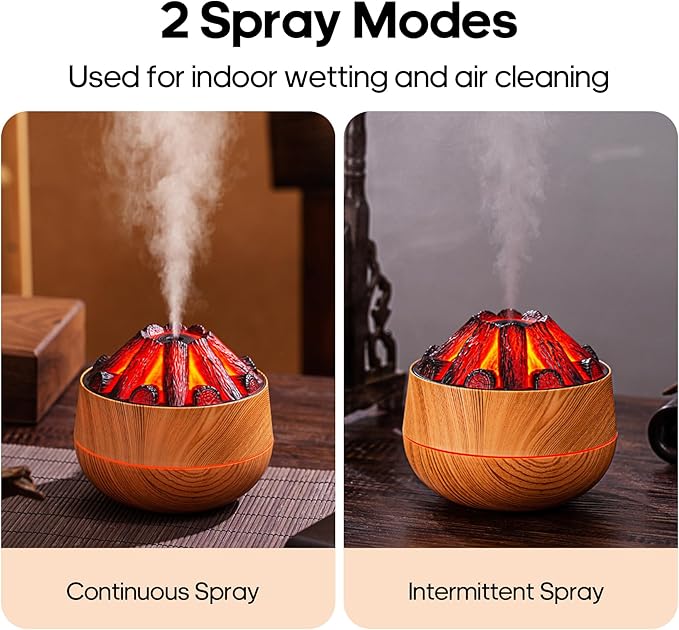 Flame Essential Diffuser Bonfire Humidifier 300ml Ultra-Quiet Auto-Off Aromatherapy Diffuser Campfire Flame Fire Diffuser for Home, Office or Gym - Wood Grain
