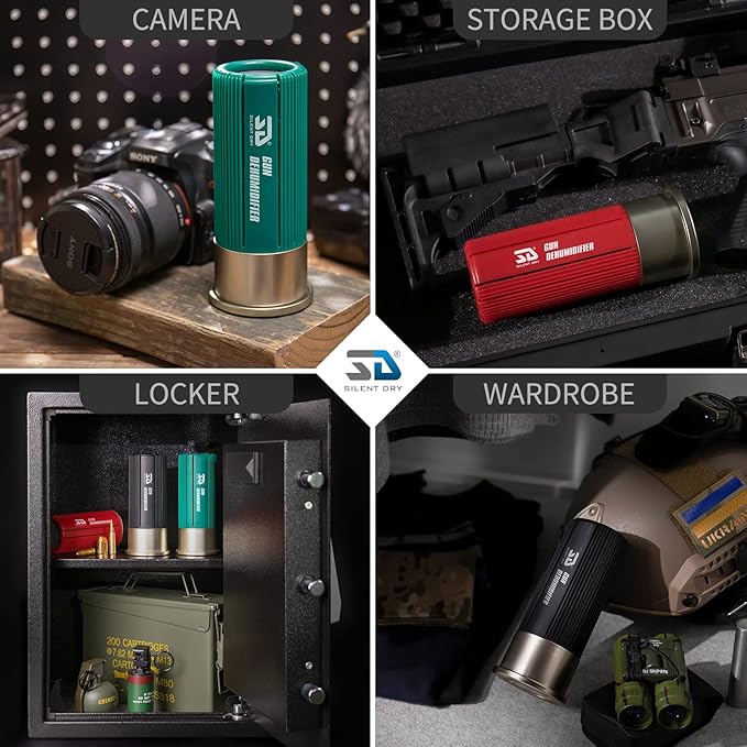 SILENT DRY Cordless Gun Safe Dehumidifier – Reusable Mini Dryer for up to 40L – Fast Rechargeable & Moisture Removal for Guns, Closet, Cabinet, Camera, up to 40L Safe, Shotgun Jr. – BLACK (1 Pack)