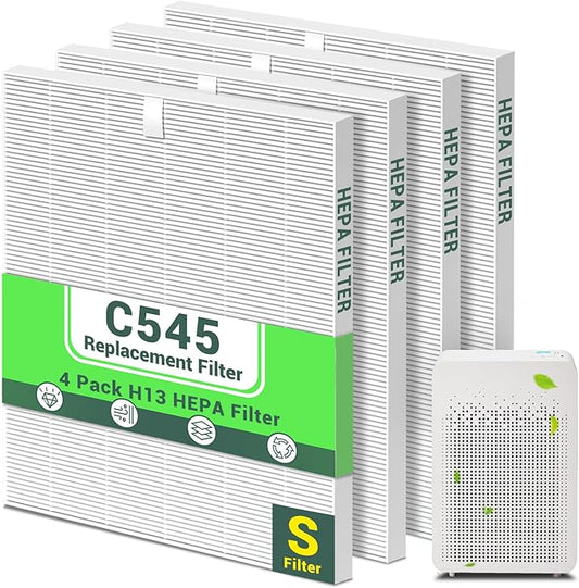 4Pack C545 Ture Hepa Replacement Filter S Compatible with winix C545 Replacement Filter S, For Winix C545 Air Purifier, Part # 1712-0096-00 and 2522-0058-00