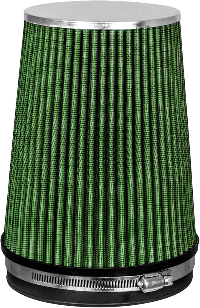 GREEN 6" 152 mm Inlet Truck Cold Air Cone Replacement Performance Washable Clamp-On Dry Air Filter (8" Tall)