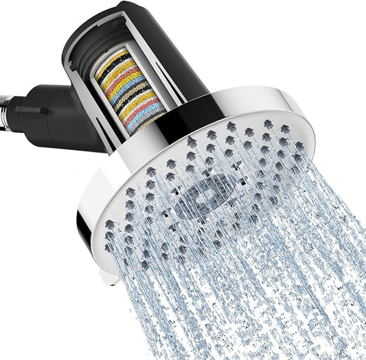 SR SUN RISE Filtered Shower Head with Filters- High Pressure Rain Shower Head,with 20-Stage shower Filter,6 Spray Modes for Hard Water Softener, Remove Chlorine & Heavy Metals (Chrome,5.5 Inch Round)