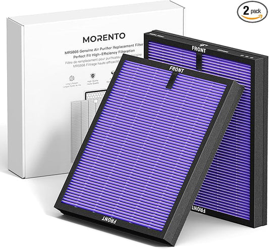 MORENTO Genuine Air Purifier Replacement Filter, True HEPA Filter Compatible with MR5866 for 99.97% Air Pollutants, Odor and Smoke, Multifunctional Version Violet 2 Pack