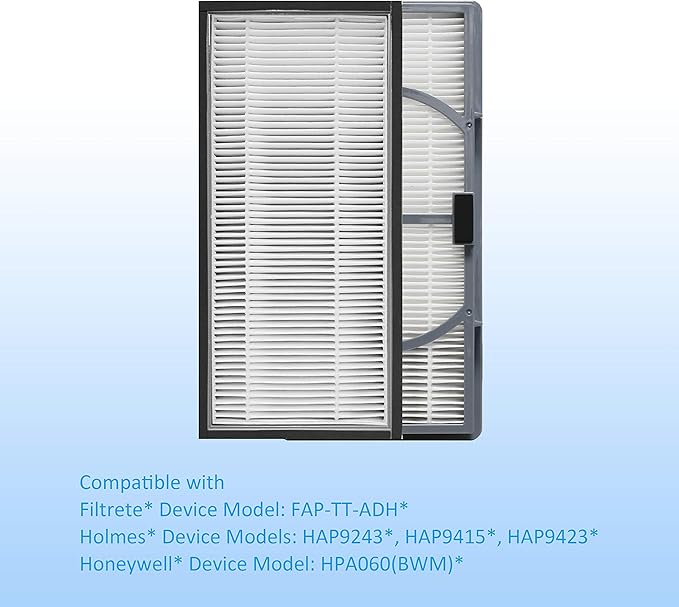 A/D/H True HEPA Replacement Filter, Advanced Allergen + Bacteria & Virus, Compatible with Filtrete FAP-TT-ADH, Replacement for Holmes HAP9243, Compare to AND Honeywell HPA060(BWM), 2 Pack