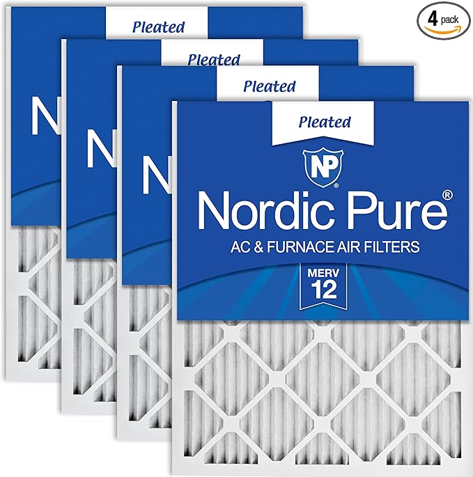 Nordic Pure 20x20x1 (Actual Size: 19 1/2 x 19 1/2 x 3/4) Pleated MERV 12 Air Filters 4 Pack