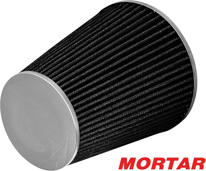 Mortar Aftermarket Auto Air Filter – 6 In Flange ID Car Enthusiast Class Universal Cold Air Intake Gulps in More Air for More Engine Power & Passionate Induction Sound, Length 8 In, Black