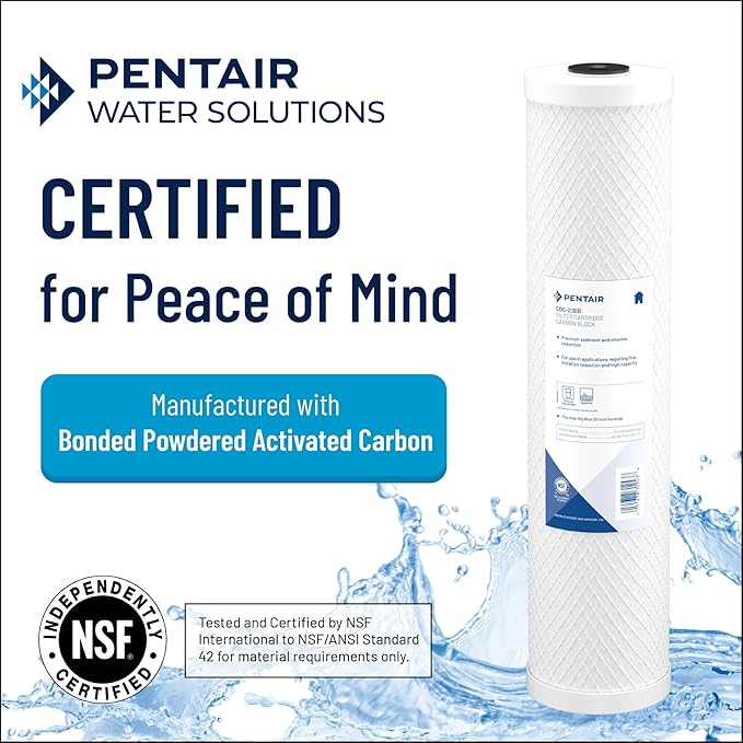 Pentair Pentek CBC-10 Carbon Water Filter, 10-Inch, Under Sink Carbon Block Replacement Cartridge with Bonded Powdered Activated Carbon (PAC) Filter, 10" x 2.5", 0.5 Micron