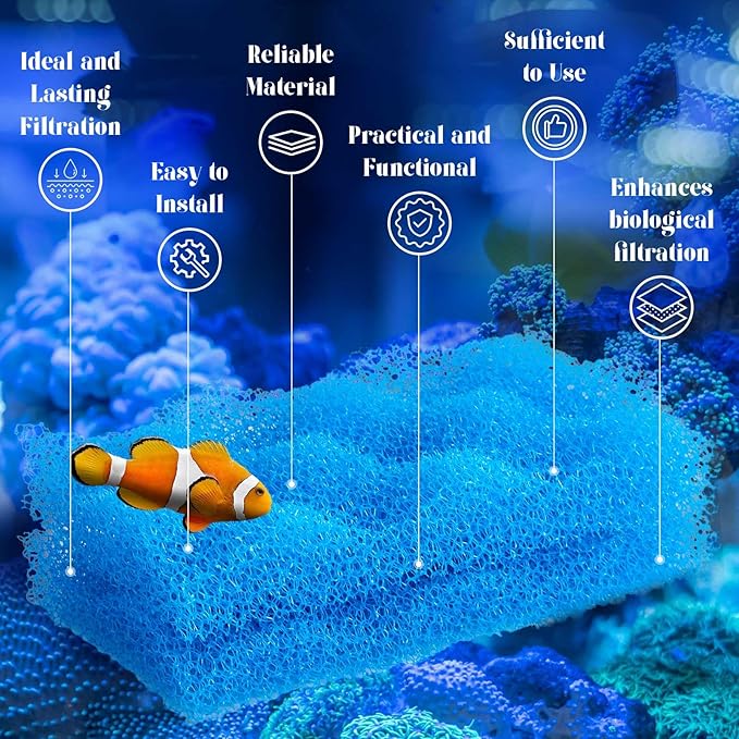 Maxcheck 10 Pcs Bio Sponge Foam Compatible with 106/107 Foam Filters Media Replacement Sponges for Aquarium Filters Fish Tank Accessories, Blue
