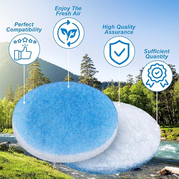 Layhit 20 Pcs Rv 5.25" Round Air Conditioner Filter Foam Air Duct Ac Filter Replacement Vent Filters for Camper Car Parts, Blue and White