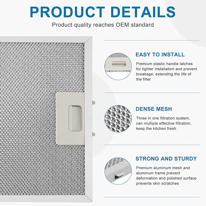 2-Pack W10169961A Hood Vent Grease Filter 10.5" X 12" Microwave Grease Filter With 3-Layer Aluminum Mesh Compatible with Whirlpool, Jenn.Air Range Hoods Replaces W10875058 W11245983 by AMI PARTS