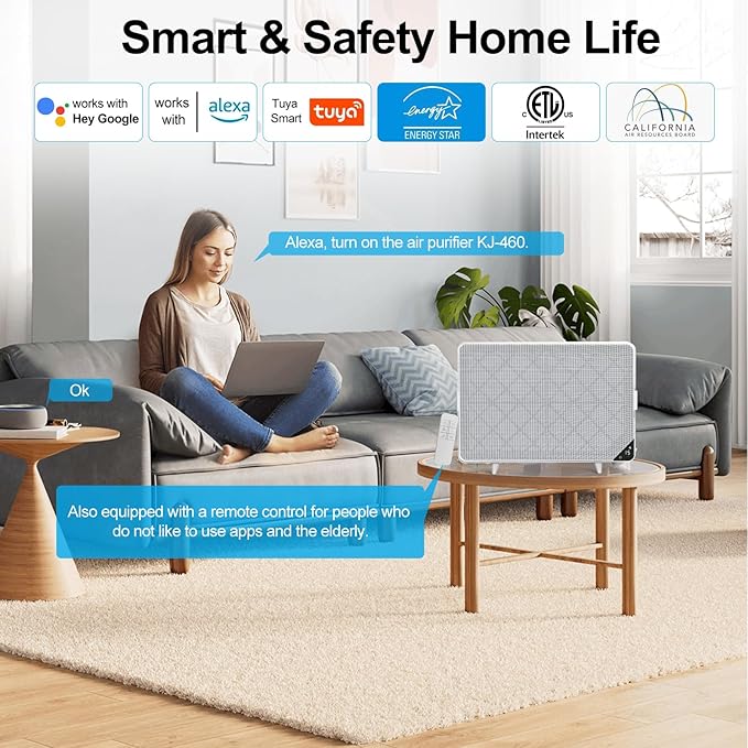 Air Purifiers for Home Dust Pollen Pets Hair Smoke in Bedroom, Wall-Mounted HEPA Air Purifier for Home Large room Covers Up to 1345 sq.ft, Sleep Mode, Auto Mode, WiFi/Remote Control, Timer