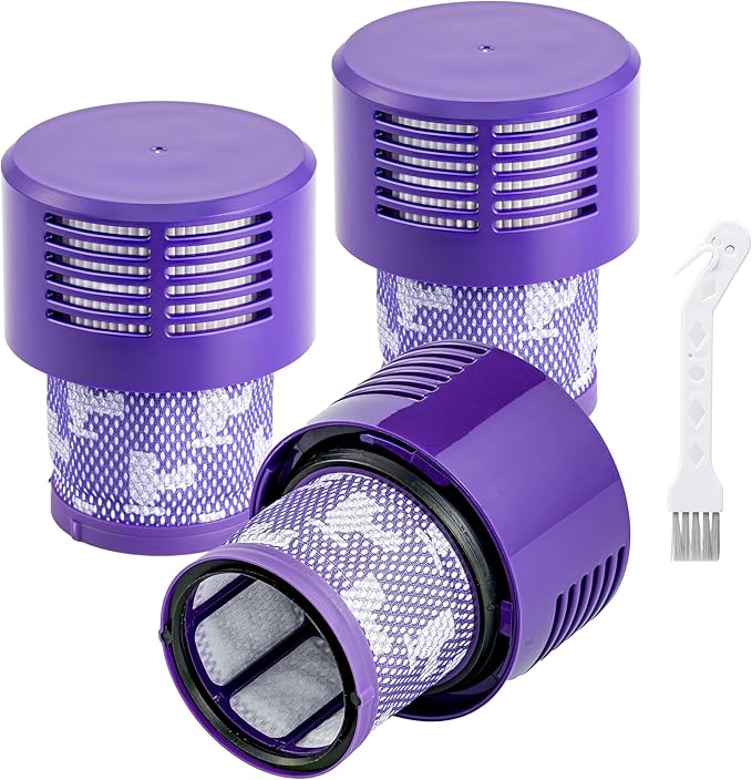 V10 Filter Replacement Kit (3 Pack Filters + 1 Clean Brush) for V10 Animal, V10 Absolute, V10 Cyclone Series, V10 Total Clean, SV12, Replaces Part #969082-01, Washable & Reusable