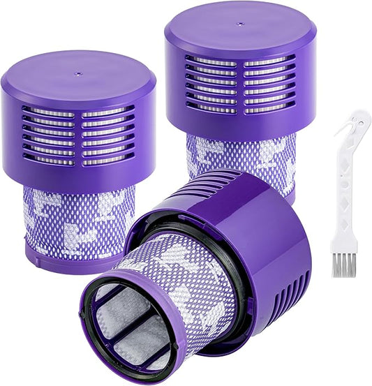 V10 Filter Replacement Kit (3 Pack Filters + 1 Clean Brush) for V10 Animal, V10 Absolute, V10 Cyclone Series, V10 Total Clean, SV12, Replaces Part #969082-01, Washable & Reusable