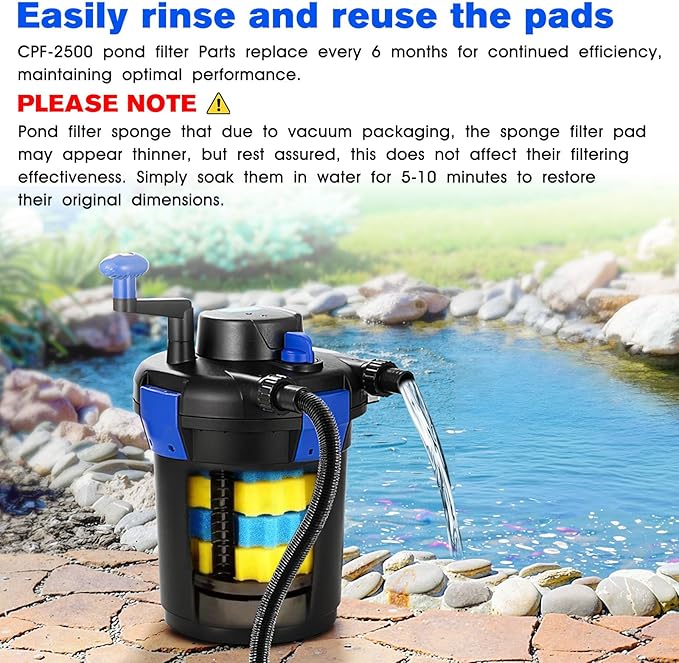 Pond Filter Replacement Sponge Filter Media Pad Koi Fish Pond Filter Sponge CPF 2500 Compatible with Grech VIVOHOME/VEVOR Pond Filters for Outdoor Ponds Aquarium Bio Sponge Filter Media Pad