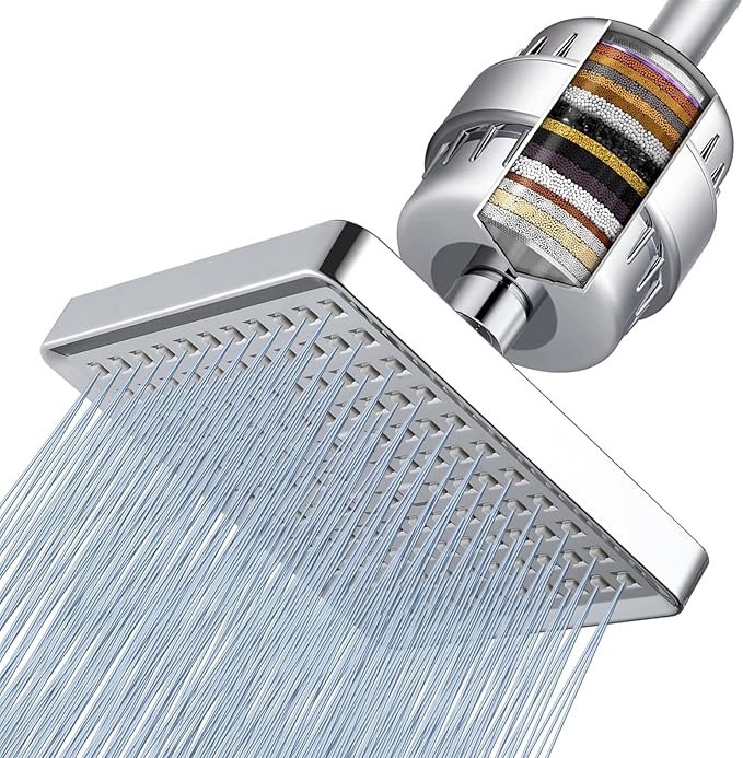 Voolan Filtered Shower Head - 20 Stage Luxury Rain Shower Filter For Hard Water for Remove Chlorine and Harmful Substances - 6" Square High Pressure Rainfall Showerhead (Chrome)