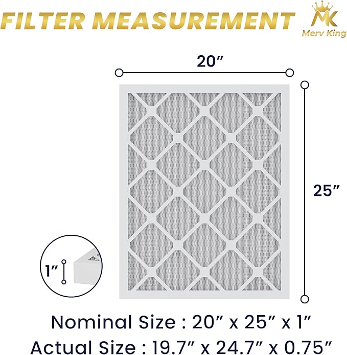 MervKing 20x25x1 Air Filter Actual Size: 19.7" x 24.7" x 0.75" MERV 8 MPR 600-700 | MADE IN USA | 12-Pack | Pleated HVAC AC Furnace Replacement