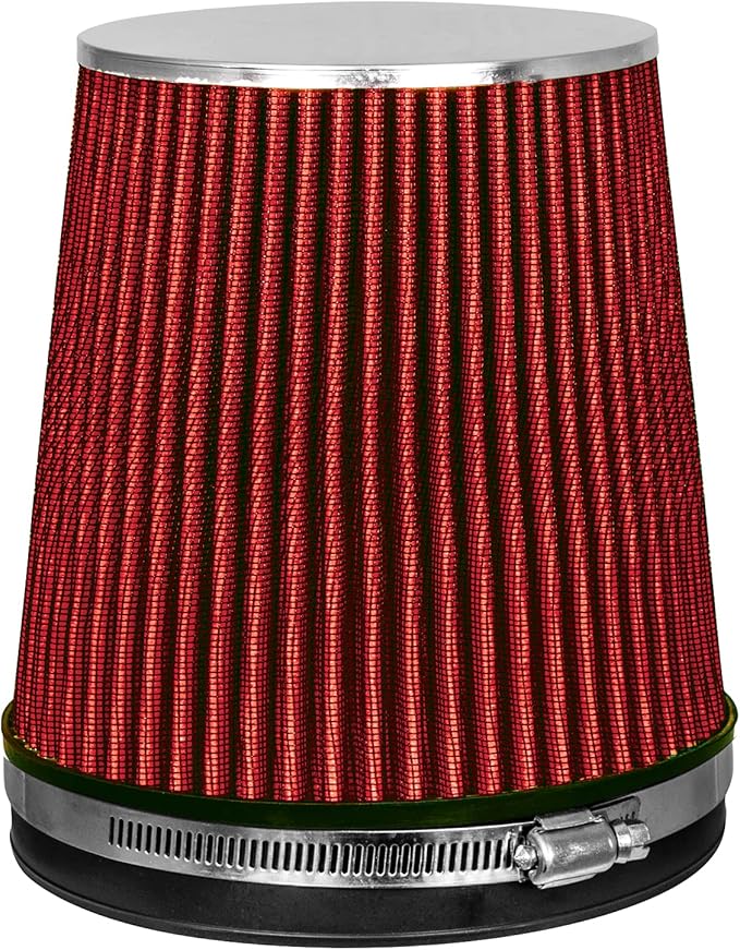 Mortar Aftermarket Auto Air Filter – 6 In Flange ID Car Enthusiast Class Universal Cold Air Intake Gulps in More Air for More Engine Power & Passionate Induction Sound, Length 6 In, Red