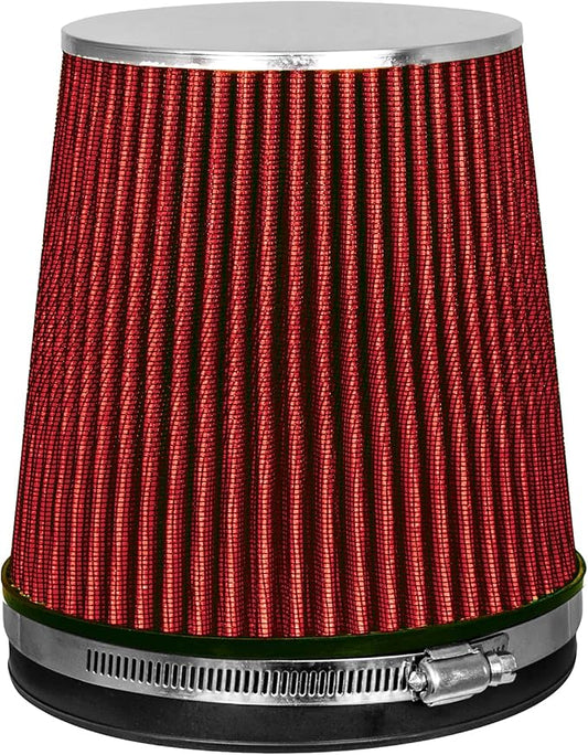 Mortar Aftermarket Auto Air Filter – 6 In Flange ID Car Enthusiast Class Universal Cold Air Intake Gulps in More Air for More Engine Power & Passionate Induction Sound, Length 6 In, Red