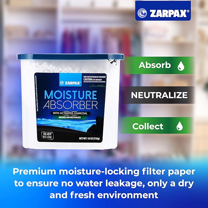 Moisture Absorber Activated Charcoal 18 oz/510g | Removes Moisture, Damp, Humidity & Odors | Odor Absorber | Moisture Trap for Bathroom, Closet, Kitchen & Small Spaces | Set of 6