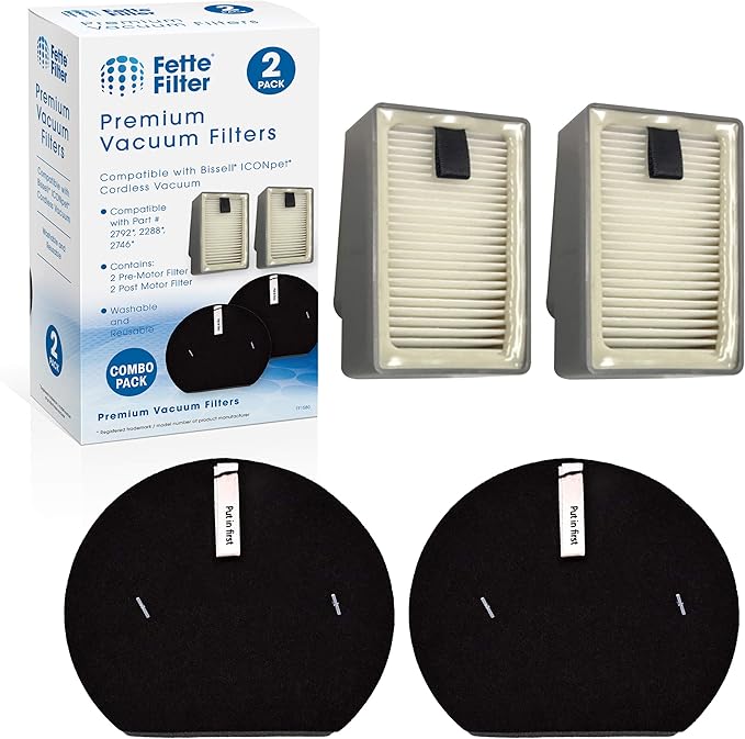 Fette Filter - Filter Set Compatible with Bissell ICON Pet Cordless Stick Vacuums Compare to Part # 1621427 &1621616 & 1621064 & 2792 (2 Pre & 2 Post Motor Filters)