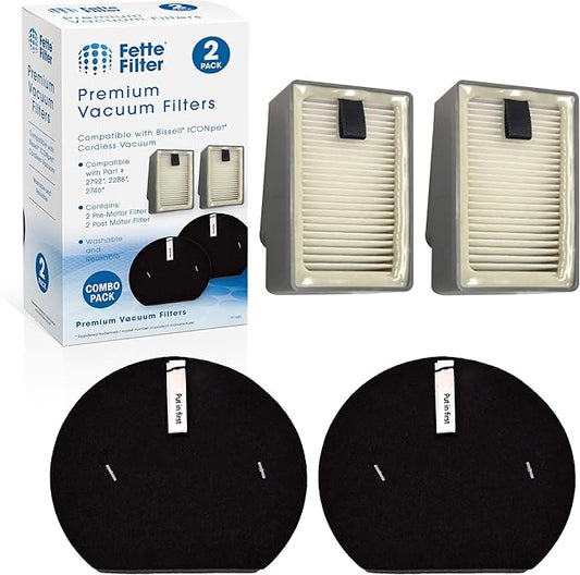 Fette Filter - Filter Set Compatible with Bissell ICON Pet Cordless Stick Vacuums Compare to Part # 1621427 &1621616 & 1621064 & 2792 (2 Pre & 2 Post Motor Filters)