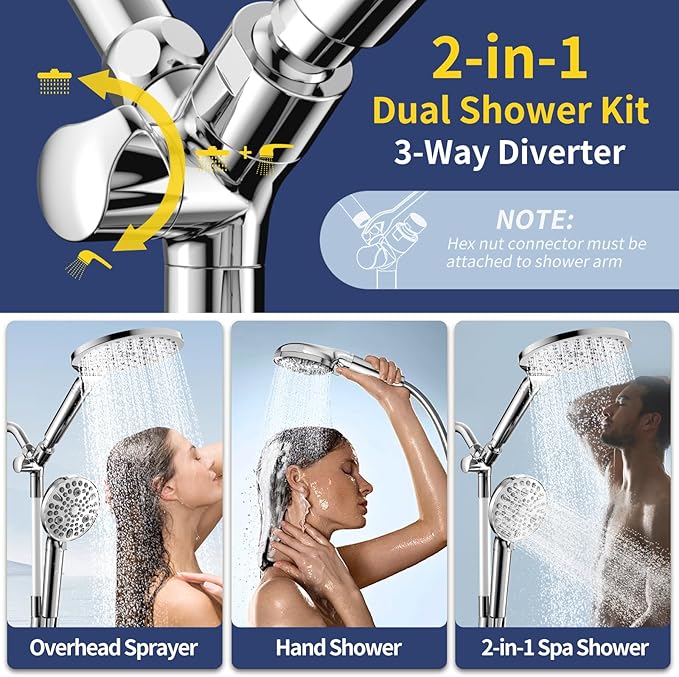 HANLIAN Filtration Shower Heads with Handheld Spray Combo, High Pressure Rainfall Shower Head with Handheld Combo, Filtered Dual Shower Head, Double Showerhead with 79" Hose (Chrome)