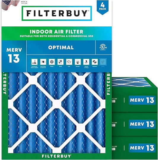 Filterbuy 14x20x4 Air Filter MERV 13 (MPR 1900) Health Defense Replacement (4-Pack), Electrostatic Pleated HVAC AC Furnace Filters, Made in USA (Actual Size: 13.50 x 19.50 x 3.63)